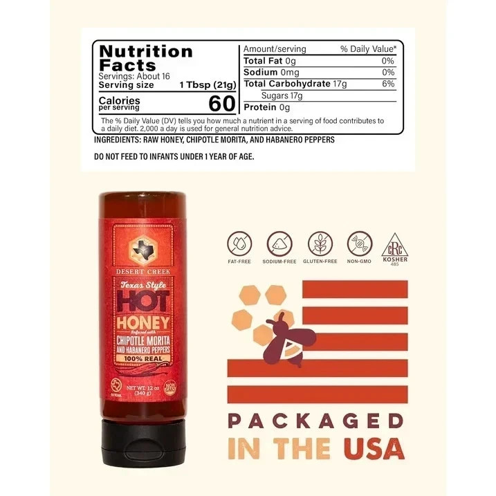 Desert Creek Honey Texas Style Hot Honey, 100% Unfiltered, Unpasteurized Honey