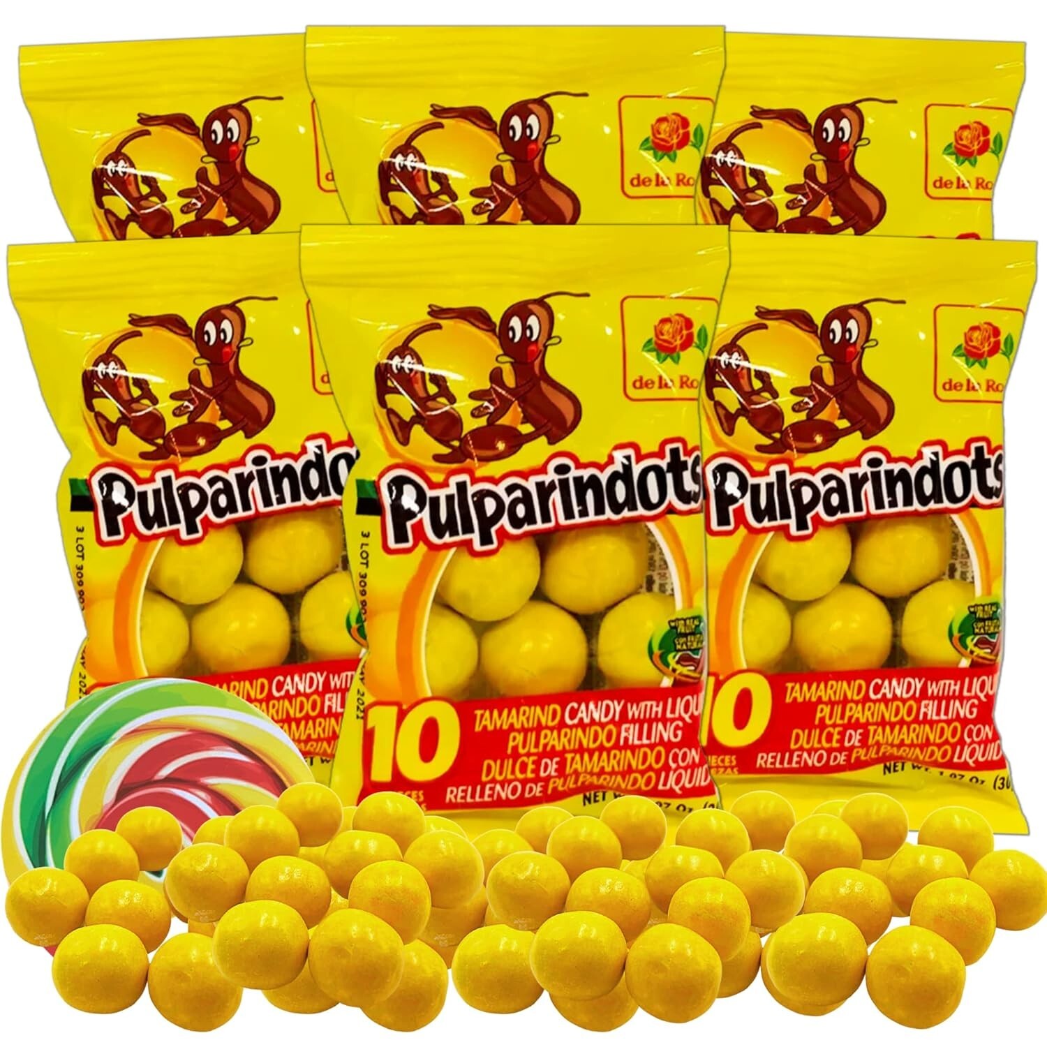 Pulparindo Dots 60 Pcs Bite Size Hard Shell Ball Tamarind Original Mexican Candy