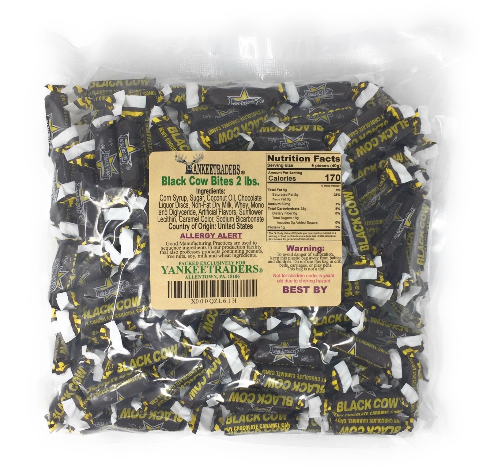 Black Cow Chocolate Caramels, 2 Lbs.(Bite Size)~YANKEETRADERS®~FREE SHIPPING