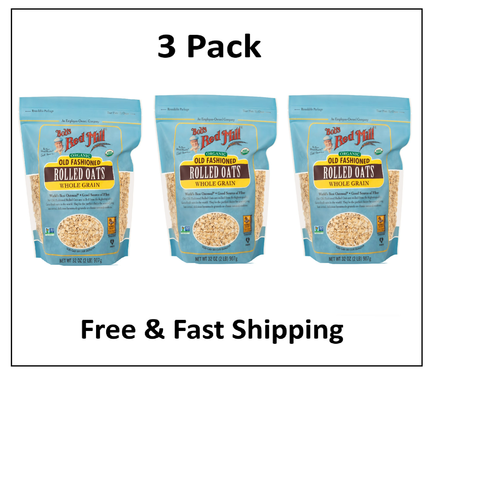 Bob’s Red Mill, Old Fashioned Rolled Oats, Organic, 32 oz (3 PACK)