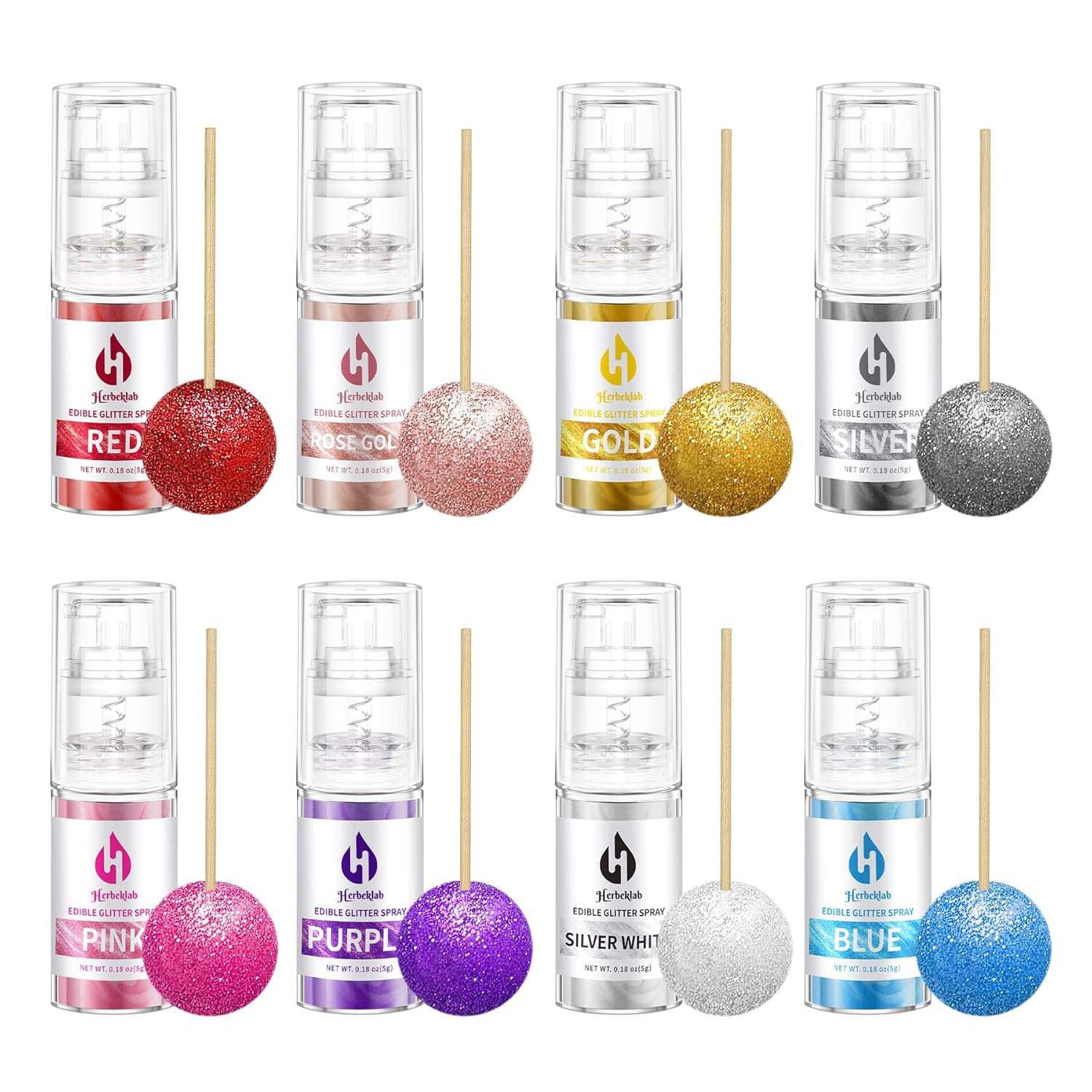 Edible Glitter Spray Set – 8 Colors Food Grade Cake Glitter, Metallic Shimmer Po