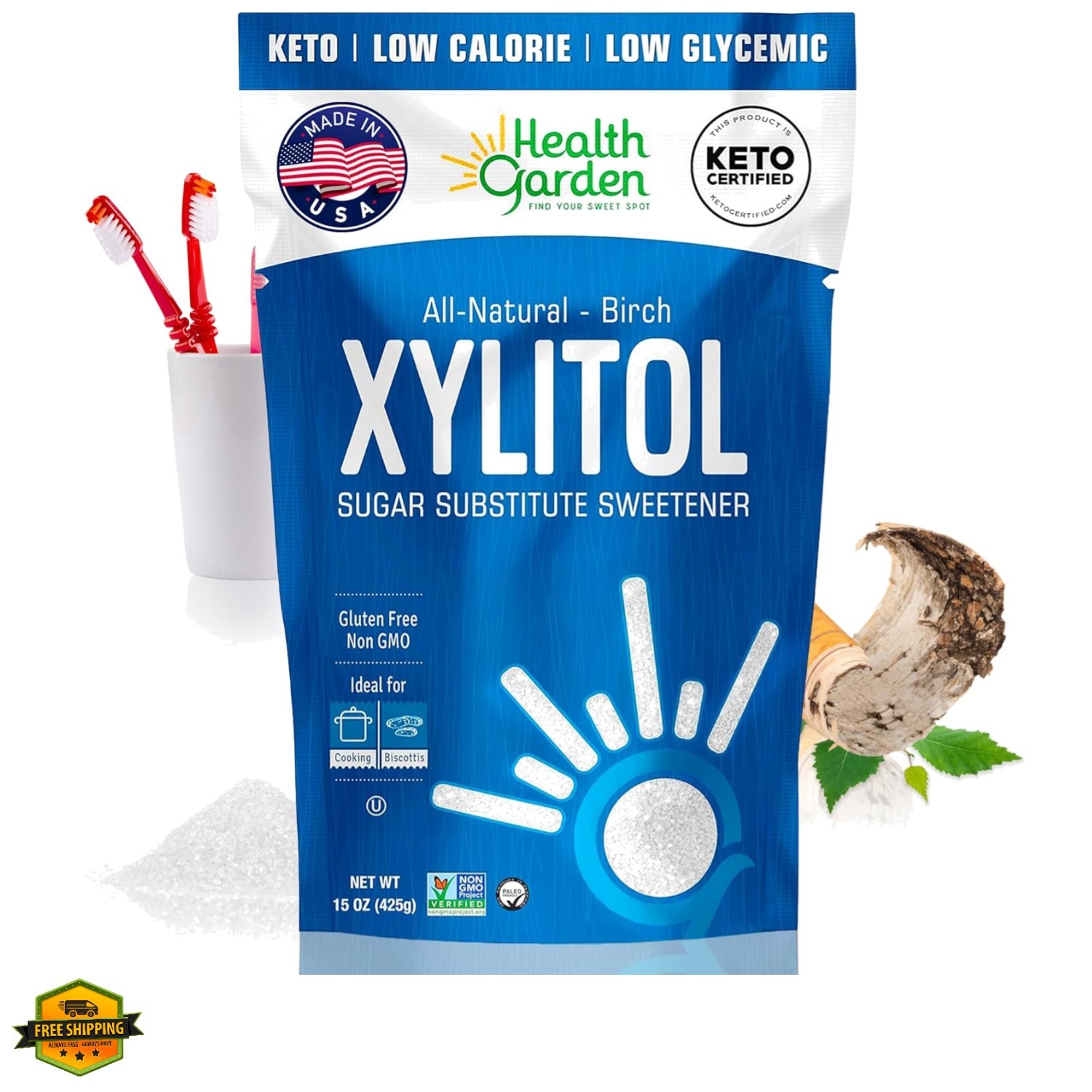 Birch Xylitol Sweetener, 15 oz Bag – 100% Birch-Derived Xylitol Sugar Substit…