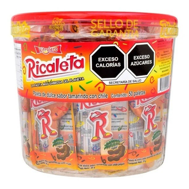 RICALETA 🇲🇽 PALETAS DE DULCE SABOR TAMARINDO CON CHILE (50 Piezas)