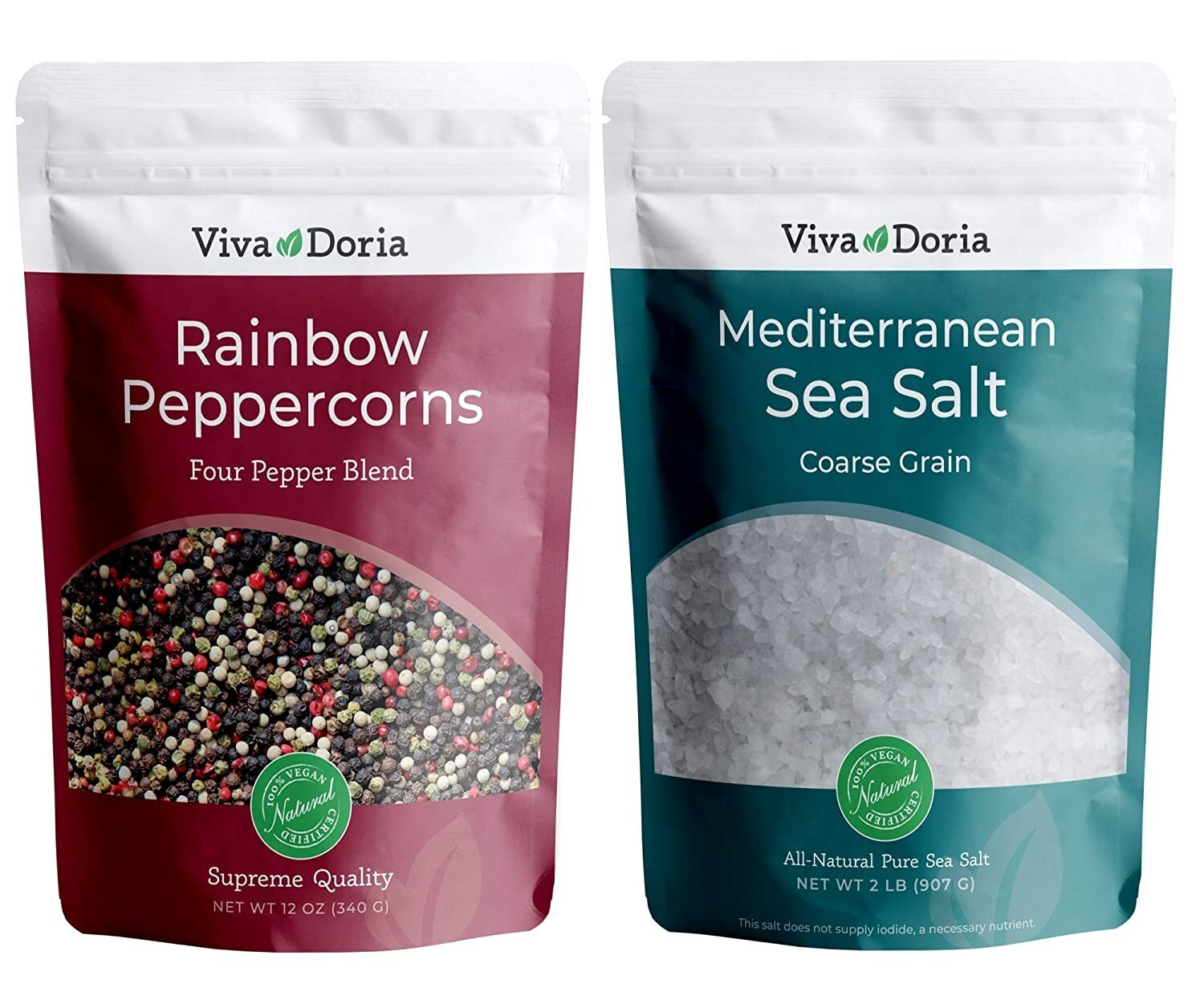 Viva Doria Rainbow Peppercorn, 12 oz & Mediterranean Coarse Sea Salt, 2 lb