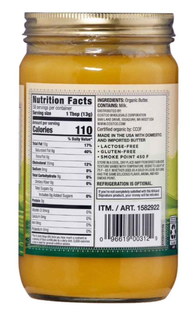 2-Pack Kirkland Signature Organic Ghee Clarified Butter, 27 oz. EXP 07/2027