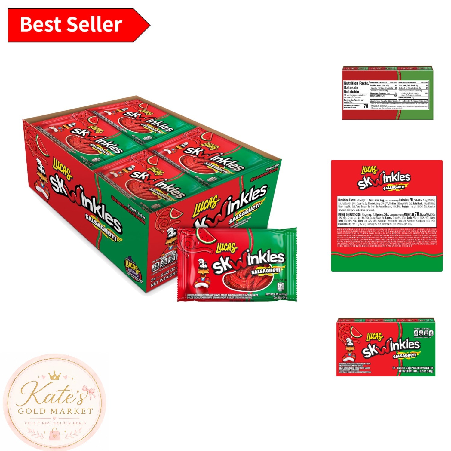 Delicious Watermelon Flavored Gummy Candy Strips with Tamarind Sauce, 12 Pieces