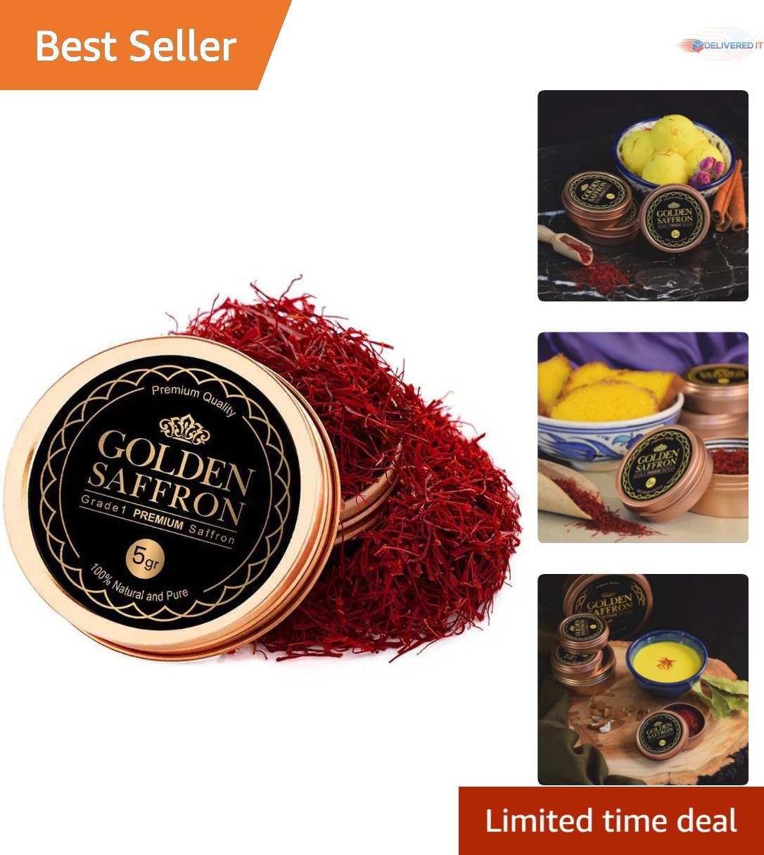 All Red Saffron Threads Grade A+ 5g Pure Non-GMO for Cooking Teas