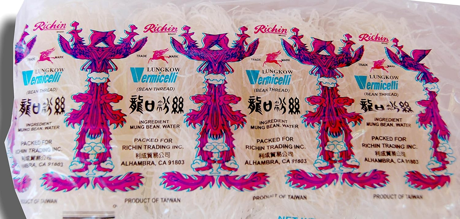 Lungkow Vermicelli Bean Thread Glass Noodles 8 Ct 10.56 Oz/300Gm: Non GMO Produc