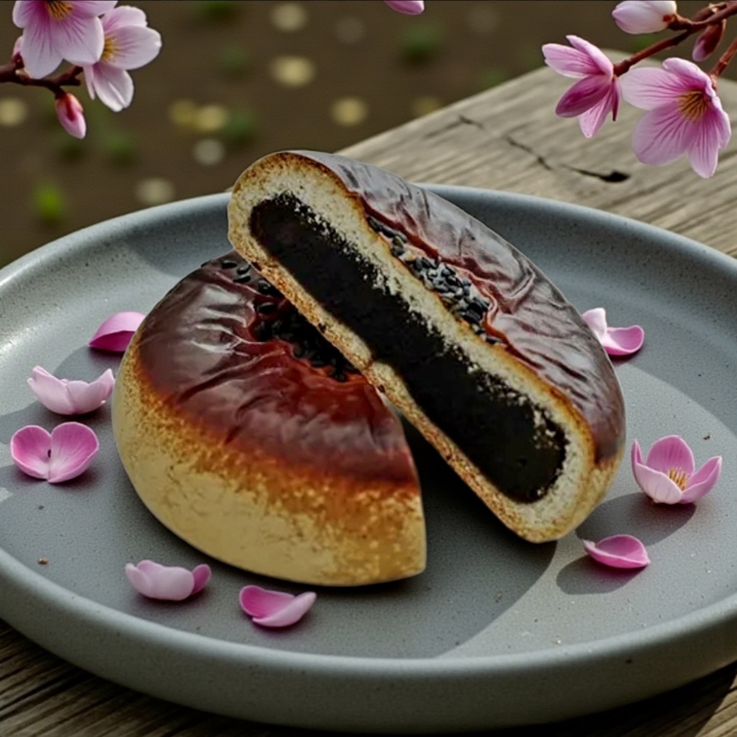 Honma Tsukisamu Black Sesame Flavor Anpan,Sweet Bean Paste Pastry, 5 pieces