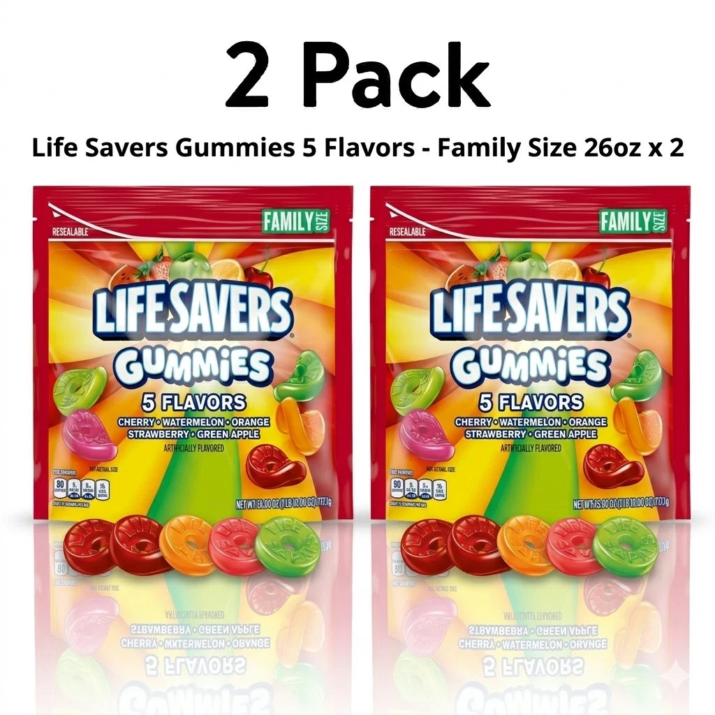 (2 Pack) Life Savers Gummies 5 Flavors Gummy Candy, Family Size – 26 oz Bag