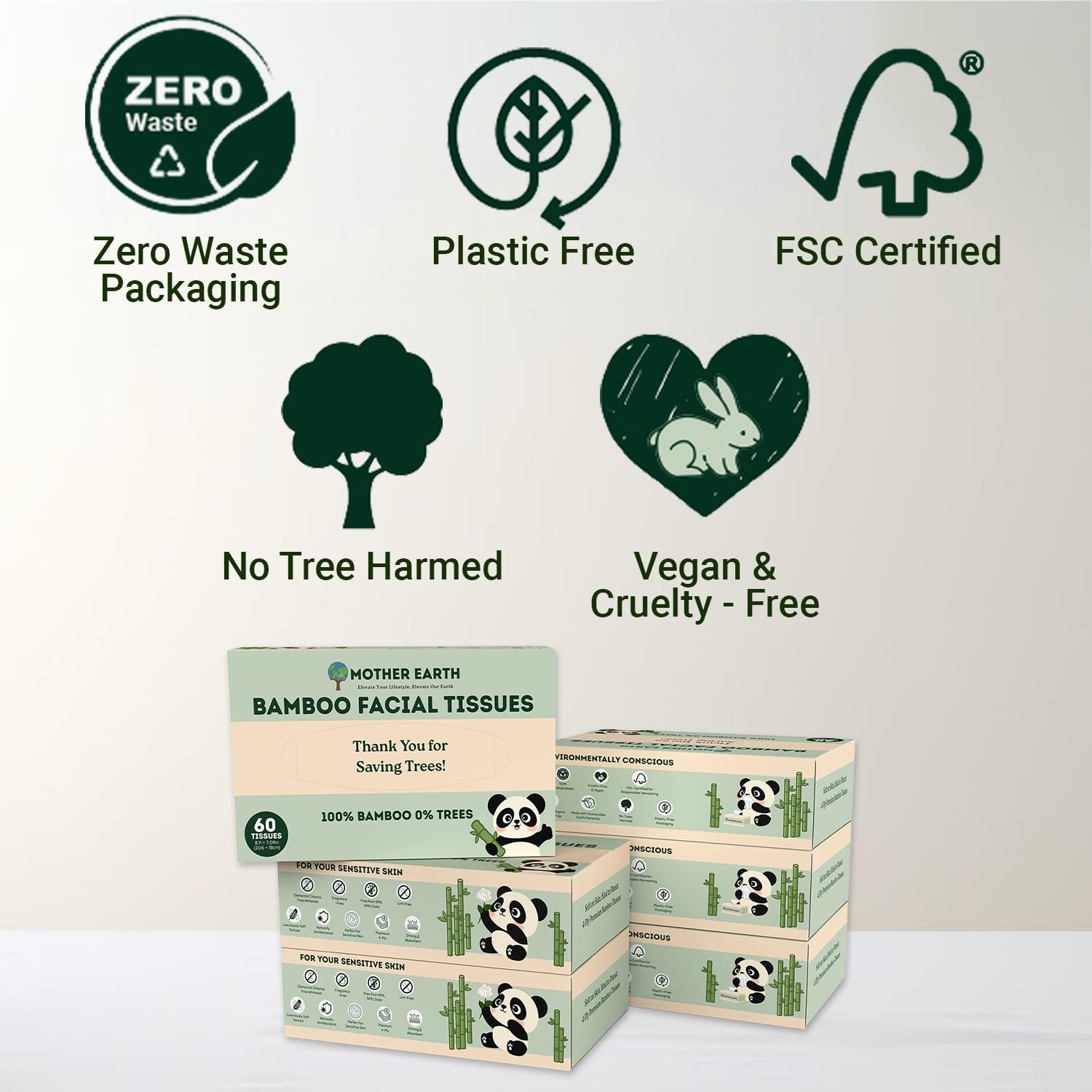 Mother Earth Bamboo Facial Tissue 4-Ply Flat Box Hypoallergenic Septic-Safe