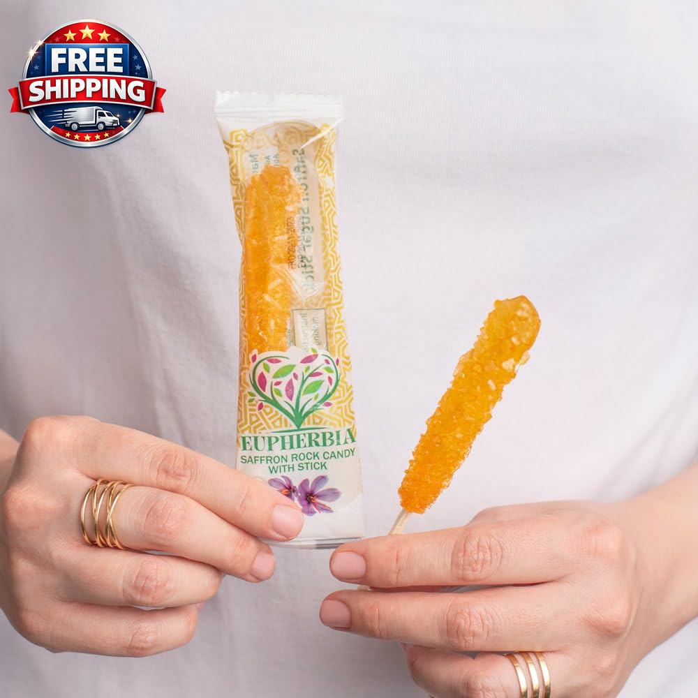 Saffron Rock Candy Sticks, 25 Pack, Pure Crystalline Elegance, Handcrafted Sweet