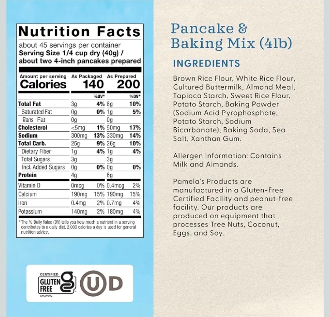 PamelaS Products Gluten Free Baking and Pancake Mix Unflavored 64 Oz