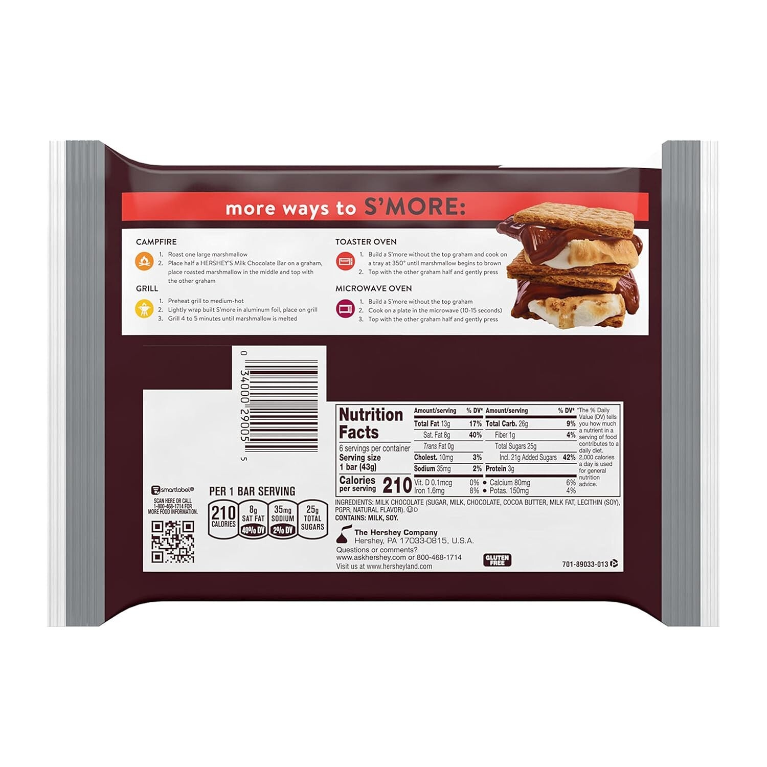 HERSHEY’S Milk Chocolate Candy Bars, 1.55 oz (6 Count) Free shipping