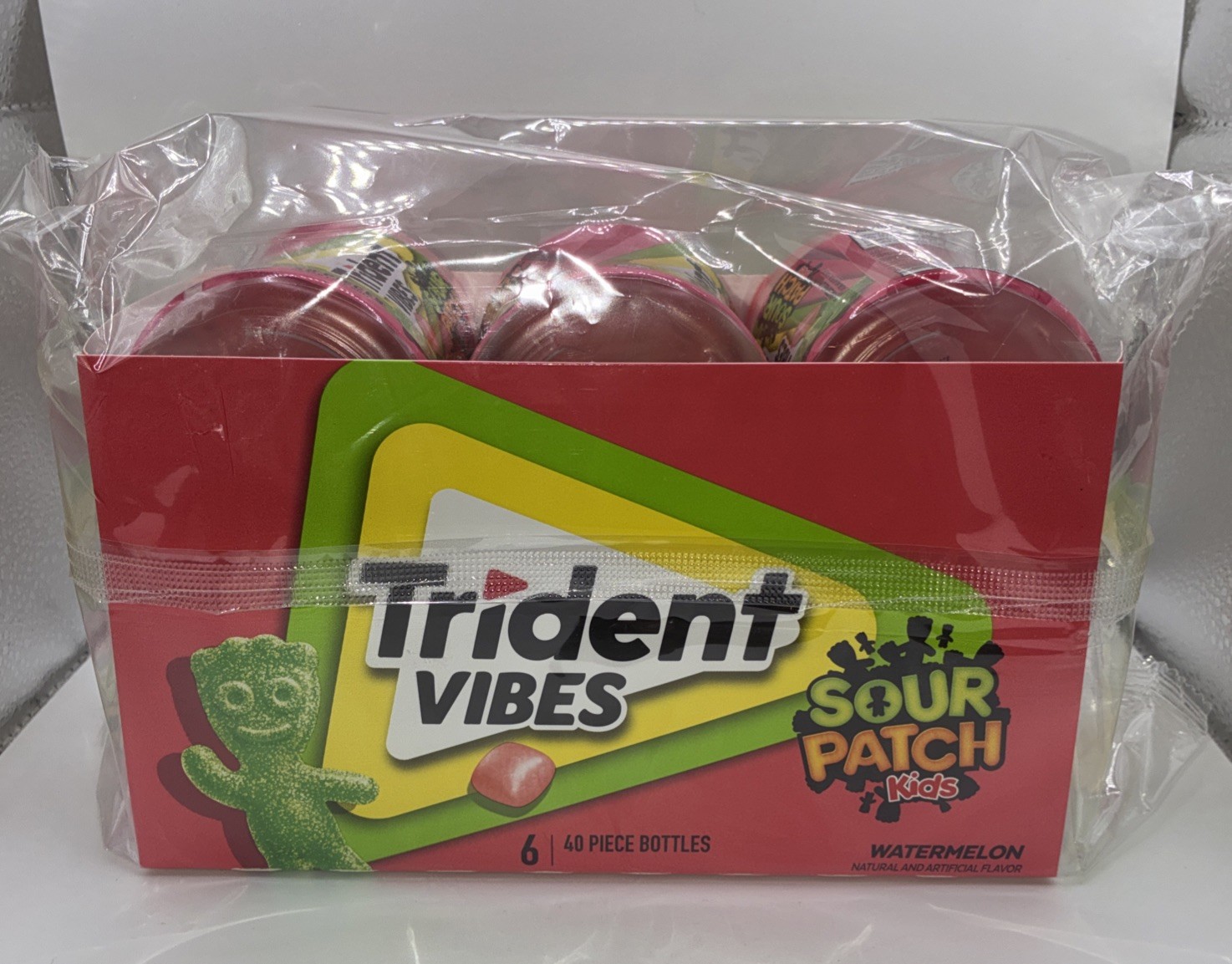 💥 Trident Vibes SOUR PATCH KIDS Watermelon Sugar-Free Chewing Gum, 6 Bottles
