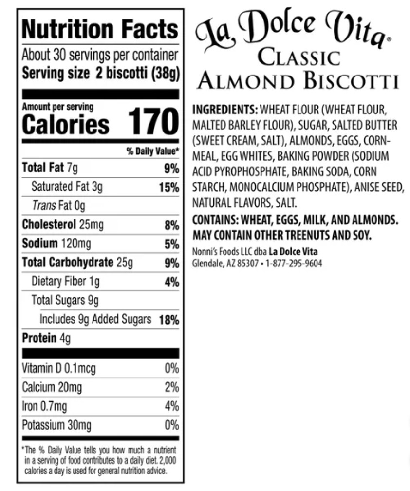 2 – La Dolce Vita Classic Italian Style Almond Biscotti 40 oz Each