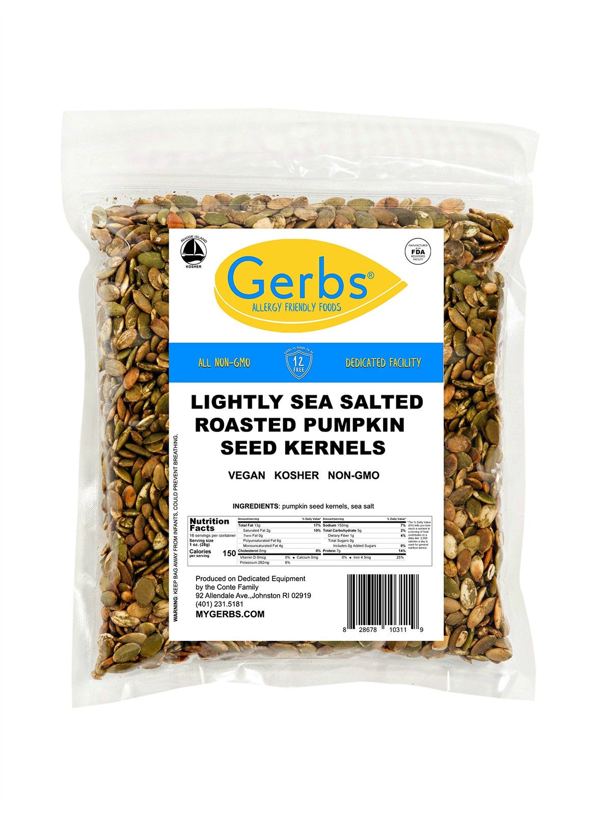 Pumpkin Seed Kernels Lightly Sea Salted Small Batch Roasted 1 lb. Resealable Bag