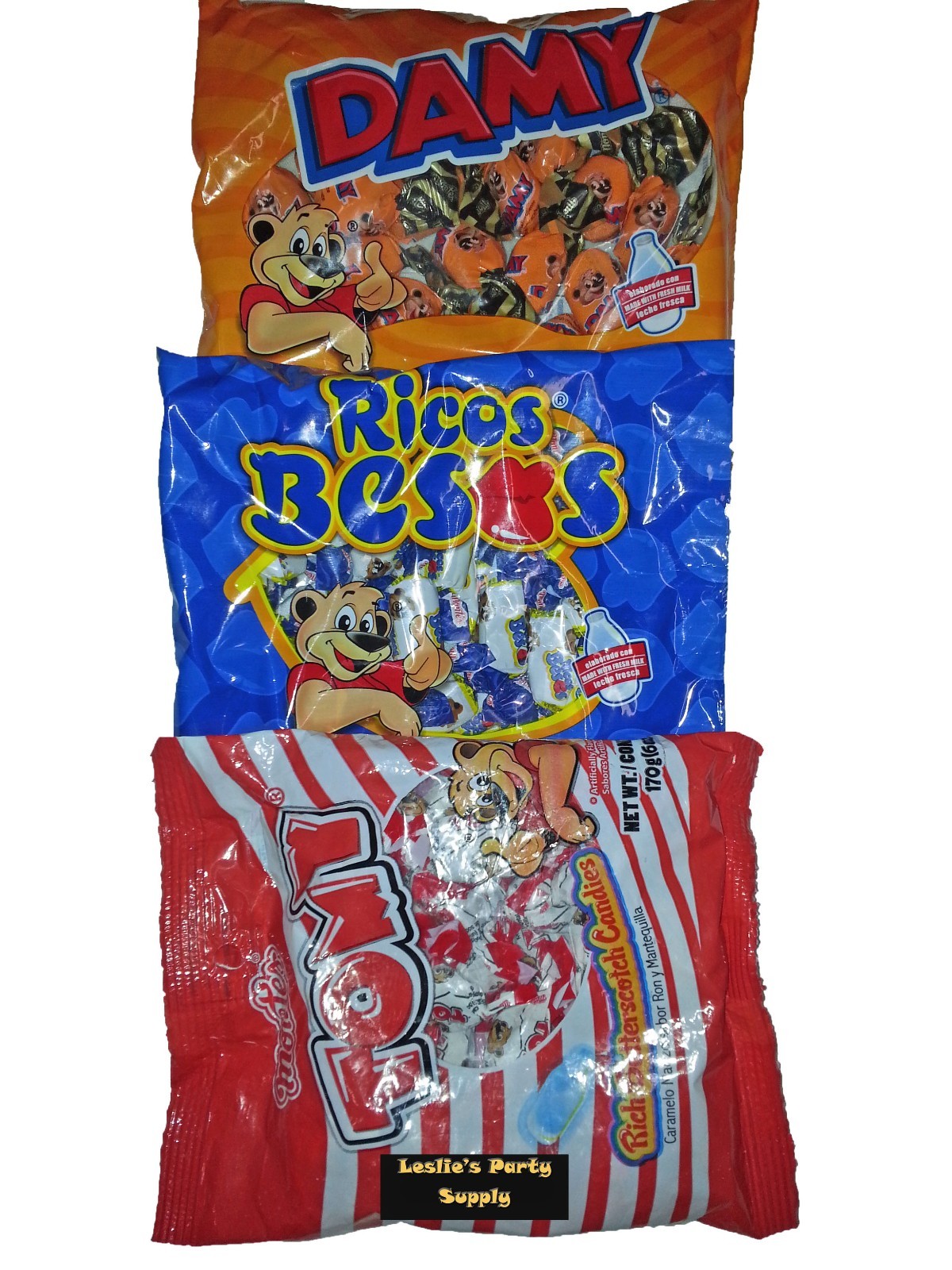 3-Pack Montes Damy-Ricos Besos-Tomy 6oz Each Bag Mexican Candy