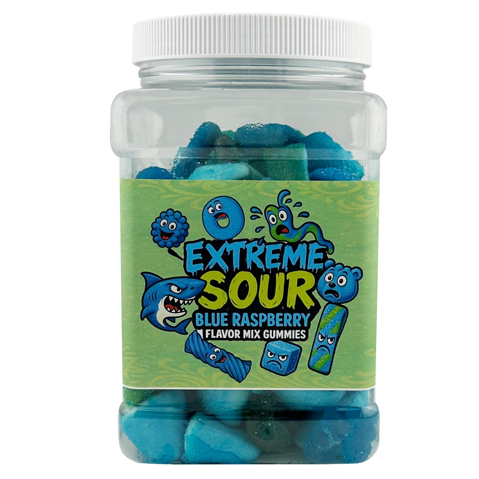 Assorted Super Sour Mix Gummy –Blue Raspberry Flavor – 1.5 LB In Resealable Jar