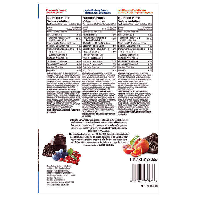 Box Brookside Dark Chocolate, Assorted Flavours, 40 × 20 g (0.70 oz) From Canada