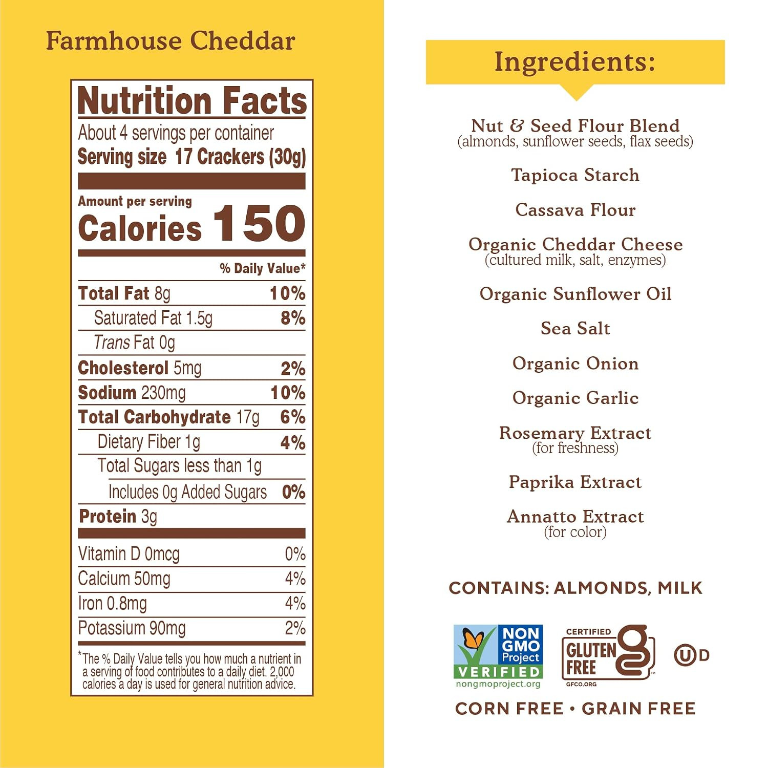 Almond Flour Crackers, Farmhouse Cheddar – Gluten Free, Healthy Snacks, Plant Ba