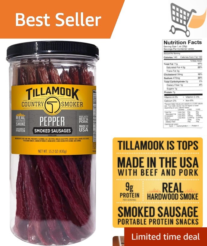 Real Hardwood Smoked Pepper Sausages 15.2 oz Tall Jar 20 Count Snack
