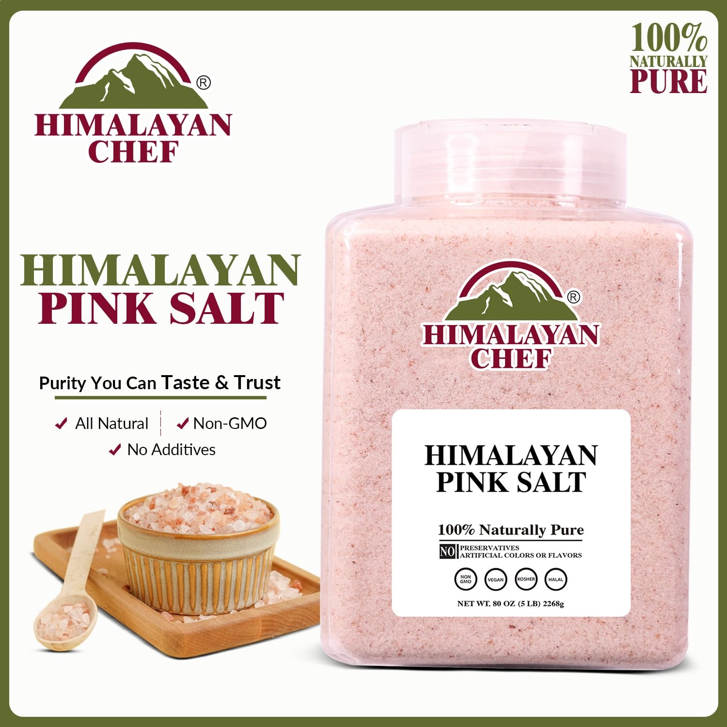 Pink Himalayan Salt Fine Grain, 5 lbs Plastic Jar – Pure, Natural, , Non-GMO,…