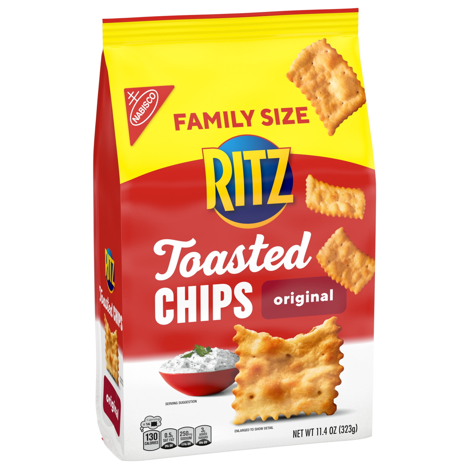 RITZ Toasted Chips Original Crackers, Family Size, 11.4 oz (3 pack)
