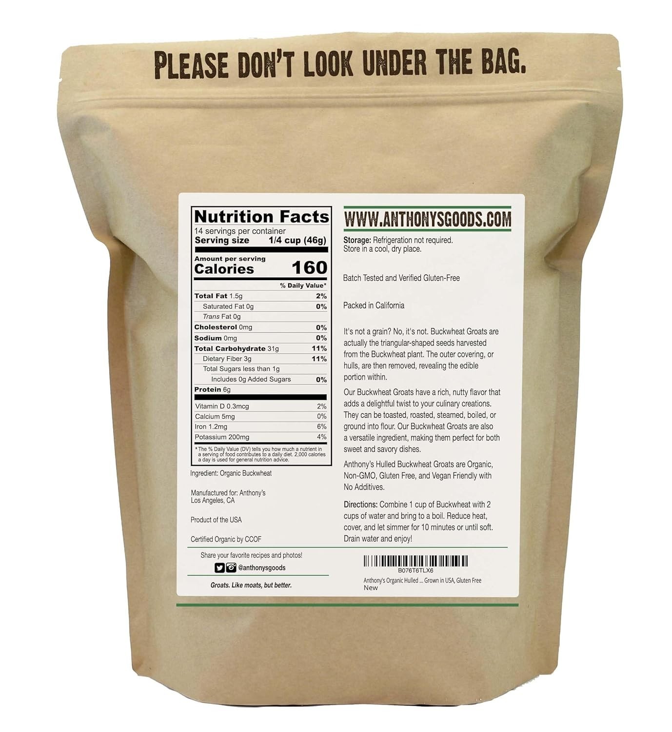 1.5lb Organic Buckwheat Groats – Plant-Based, Easy to Prepare, Gluten-Free