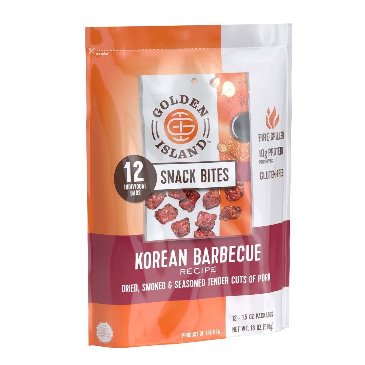 Golden Island Pork Snack Bites Korean Barbecue 12 x 1.5 Oz Count
