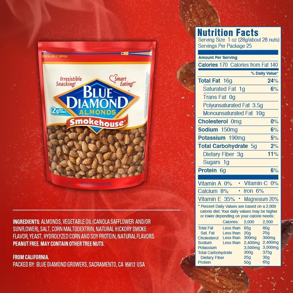Blue Diamond Almonds Gluten Free Smokehouse Flavored Snack Nuts, 25 Oz (2 Pack)