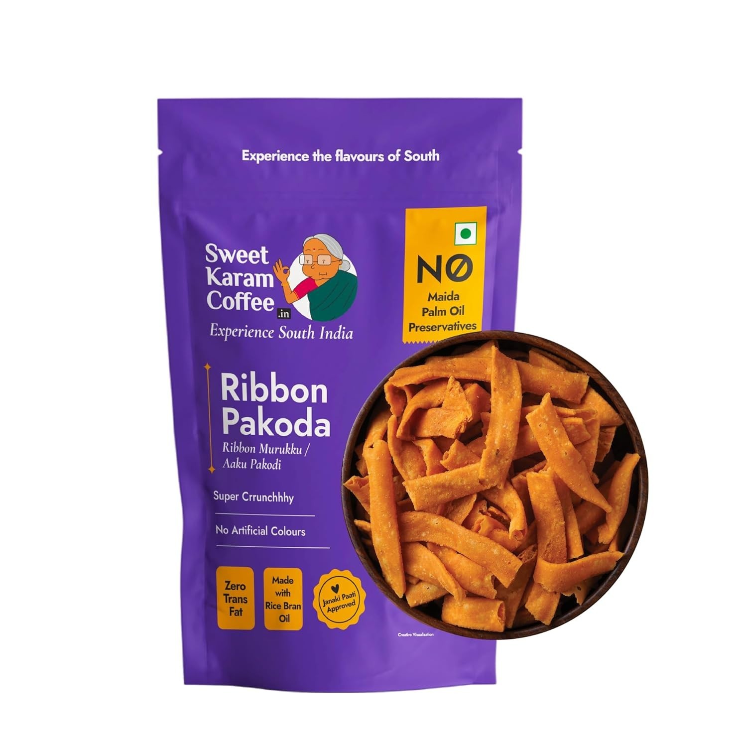 Sweet Karam Coffee Ribbon Pakoda / Murukku Namkeen, – No Palm Oil 95G- PACK OF 2