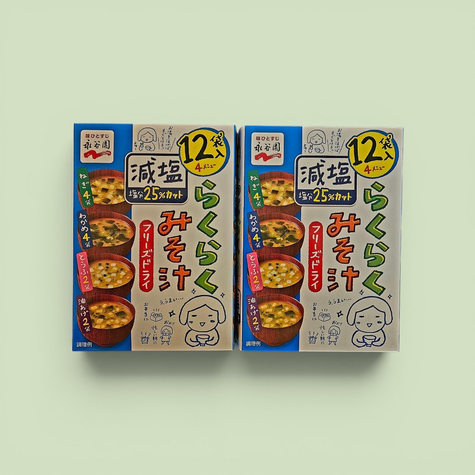NGT Raku Raku Japanese Low Sodium Freeze-Dried Miso Soup, 12 Pack, 61g-Two Boxes
