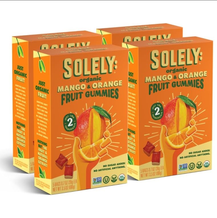 – Organic Mango & Orange Whole Fruit Gummies (Pack of 4 Boxes, 5 Bags per Box…
