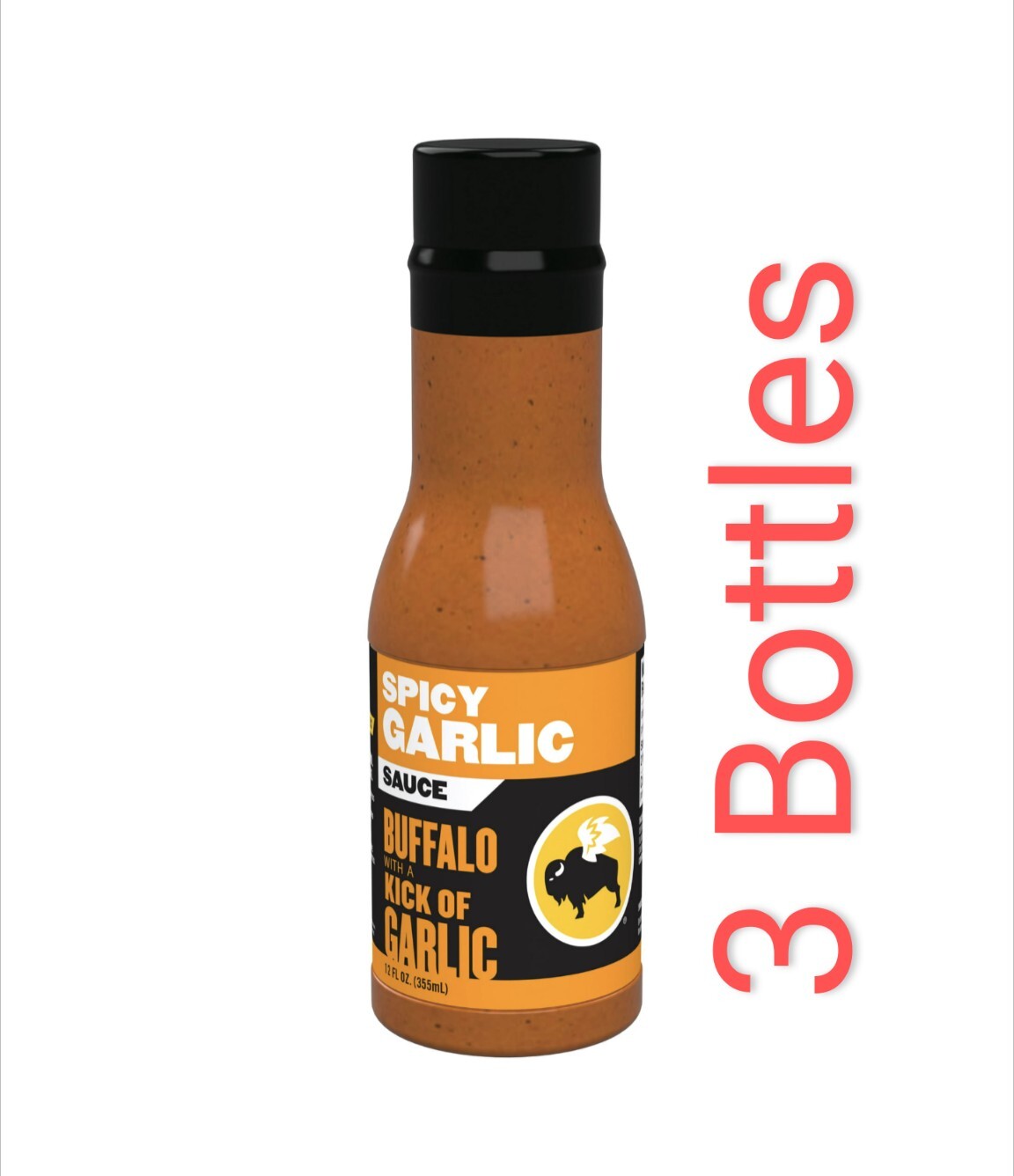*3 Bottles* Buffalo Wild Wings SPICY GARLIC Sauce (12 oz per Bottle)