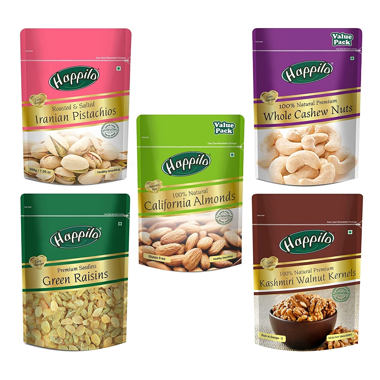 Happilo Premium Healthy Monthly Dry Fruits Combo Pack of 5 (Pouch, 1050g Total)