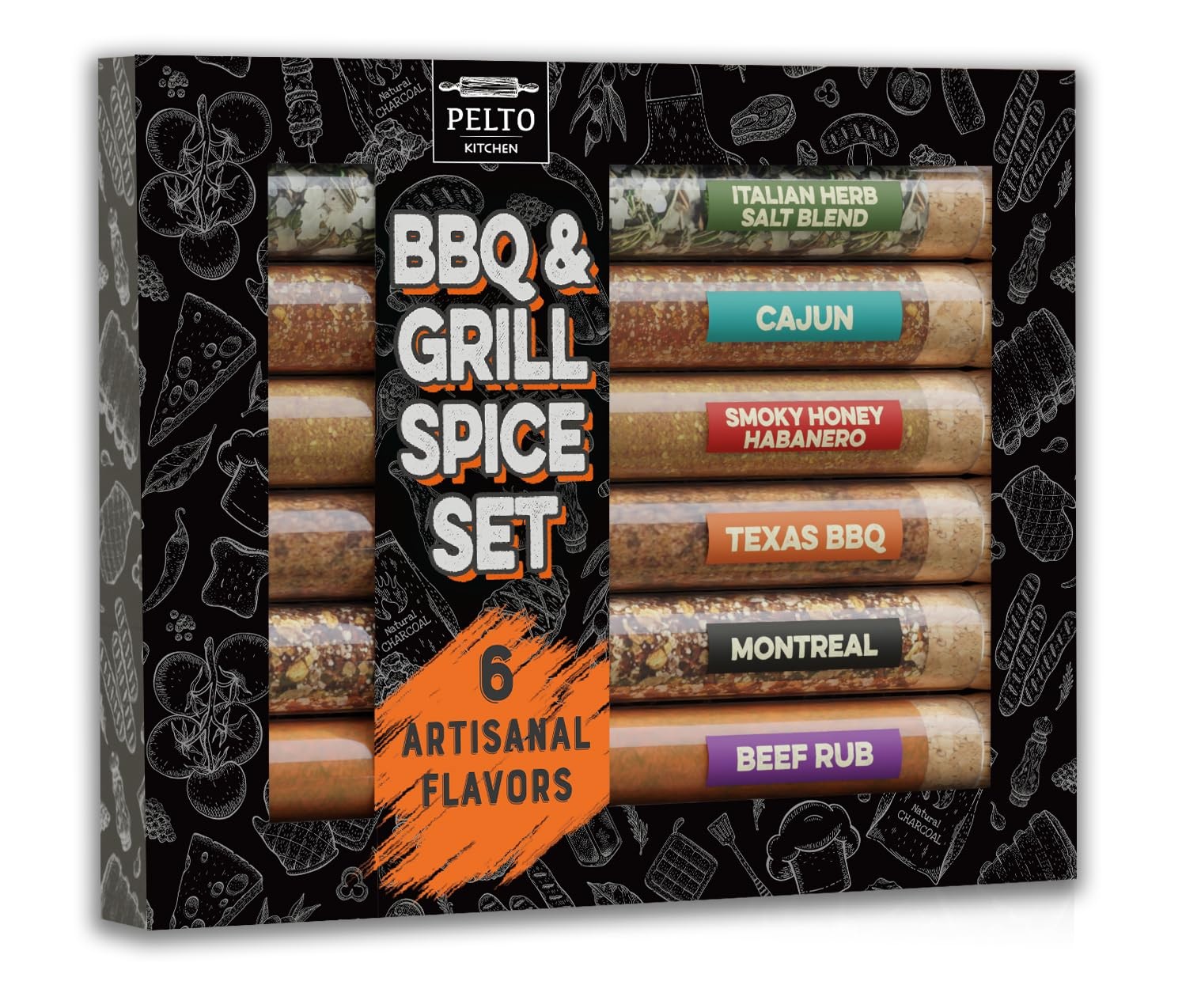 BBQ & Grill Spice Set – 6 Spice Blend Flavors in Tubes in a Gift Box, For Smo…