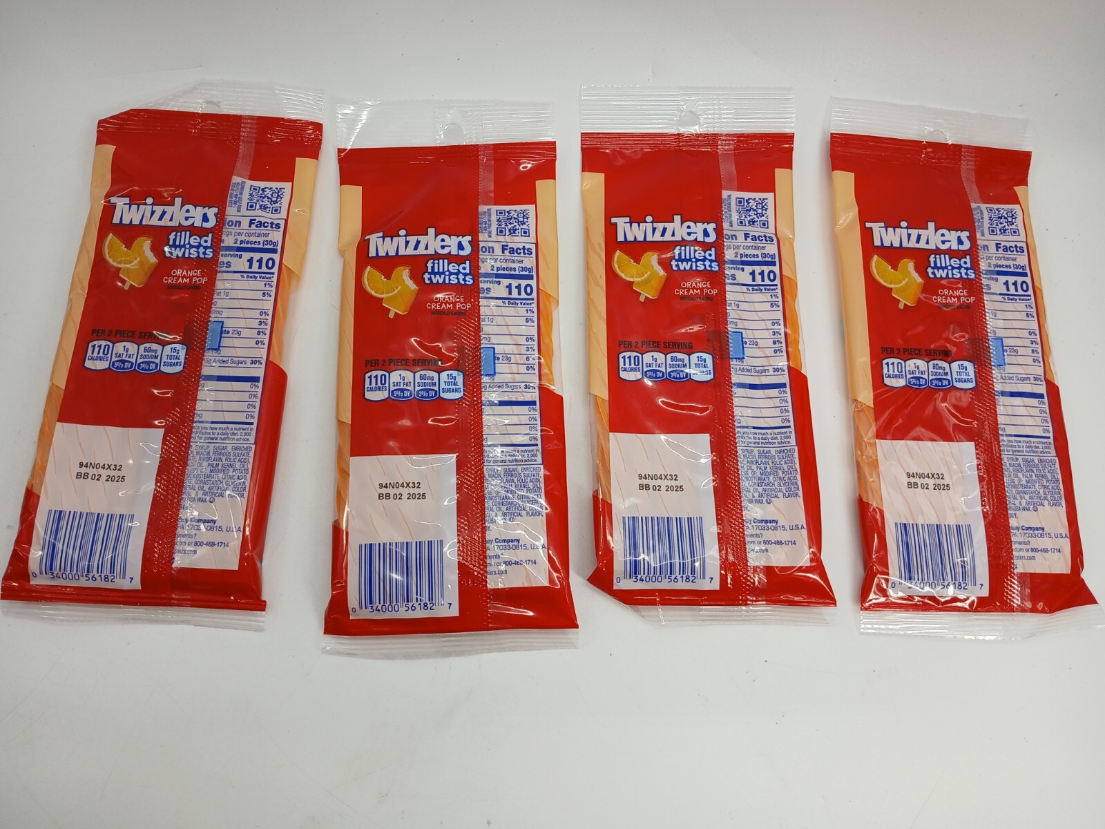 (Lot Of 4) Twizzlers Filled Twists Orange Cream Pop 4.25oz Each