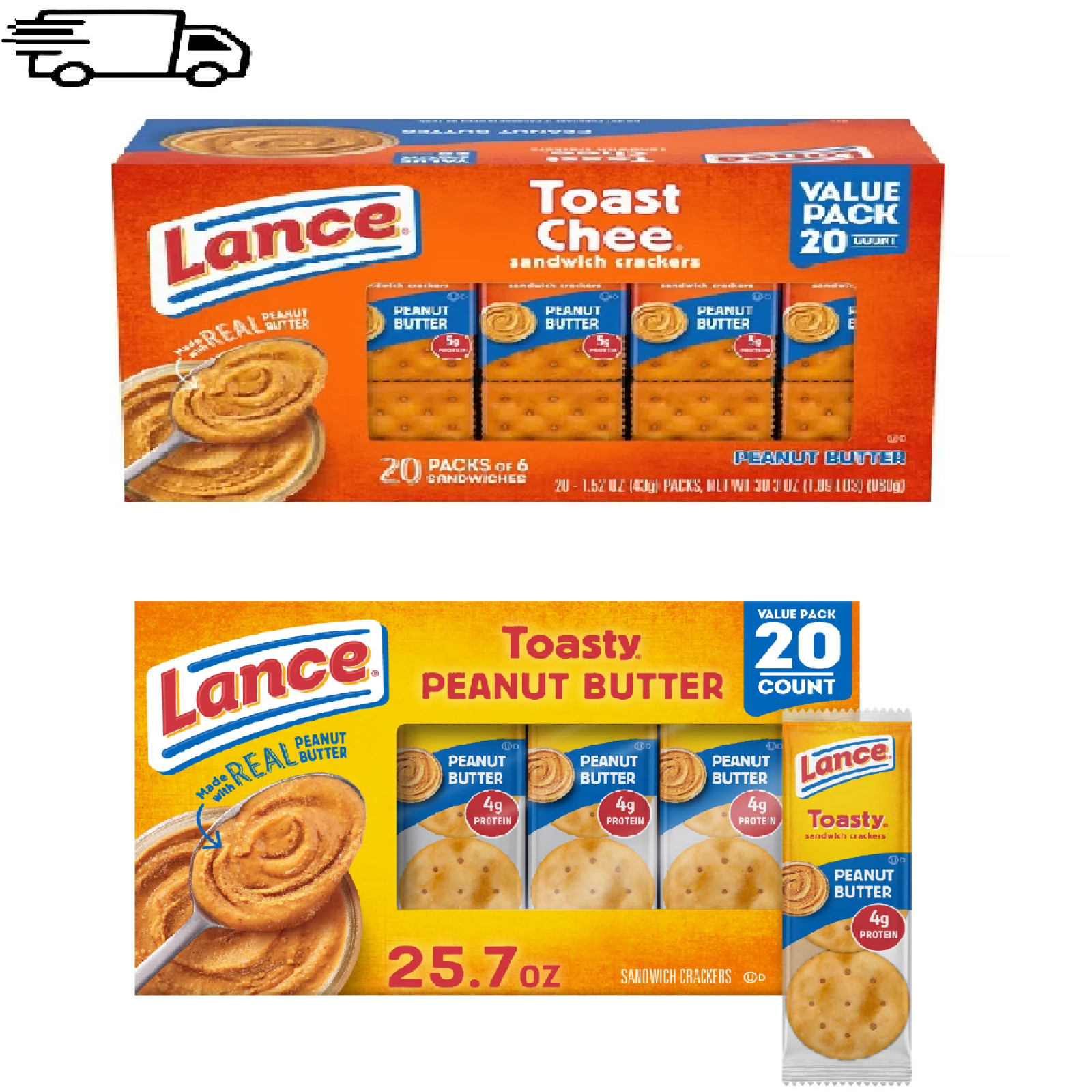 Lance ToastChee & Peanut Butter Sandwich Crackers Variety Pack – 40 Count