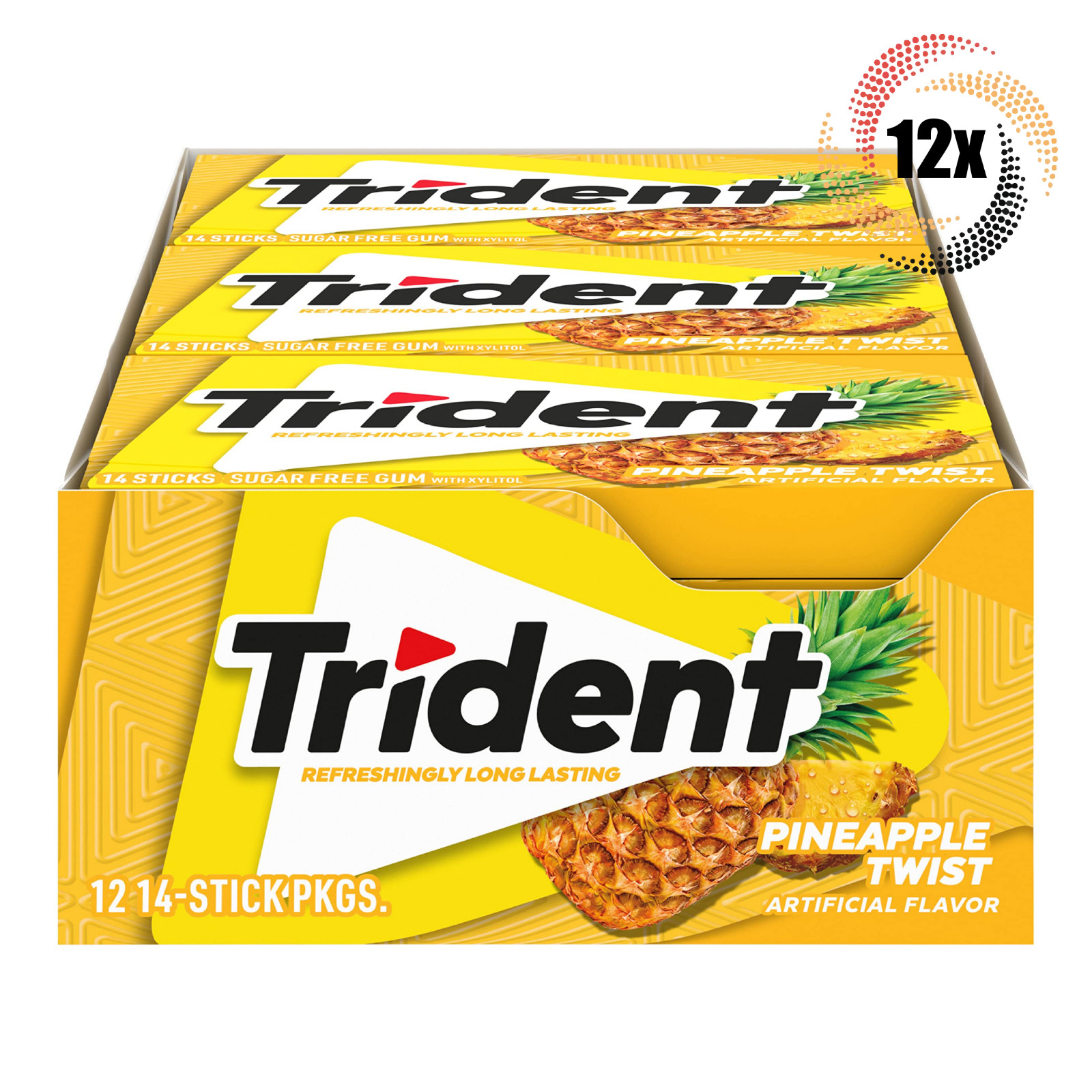 Full Box 12x Packs Trident Pineapple Twist Chewing Gum | 14 Sticks Per Pack