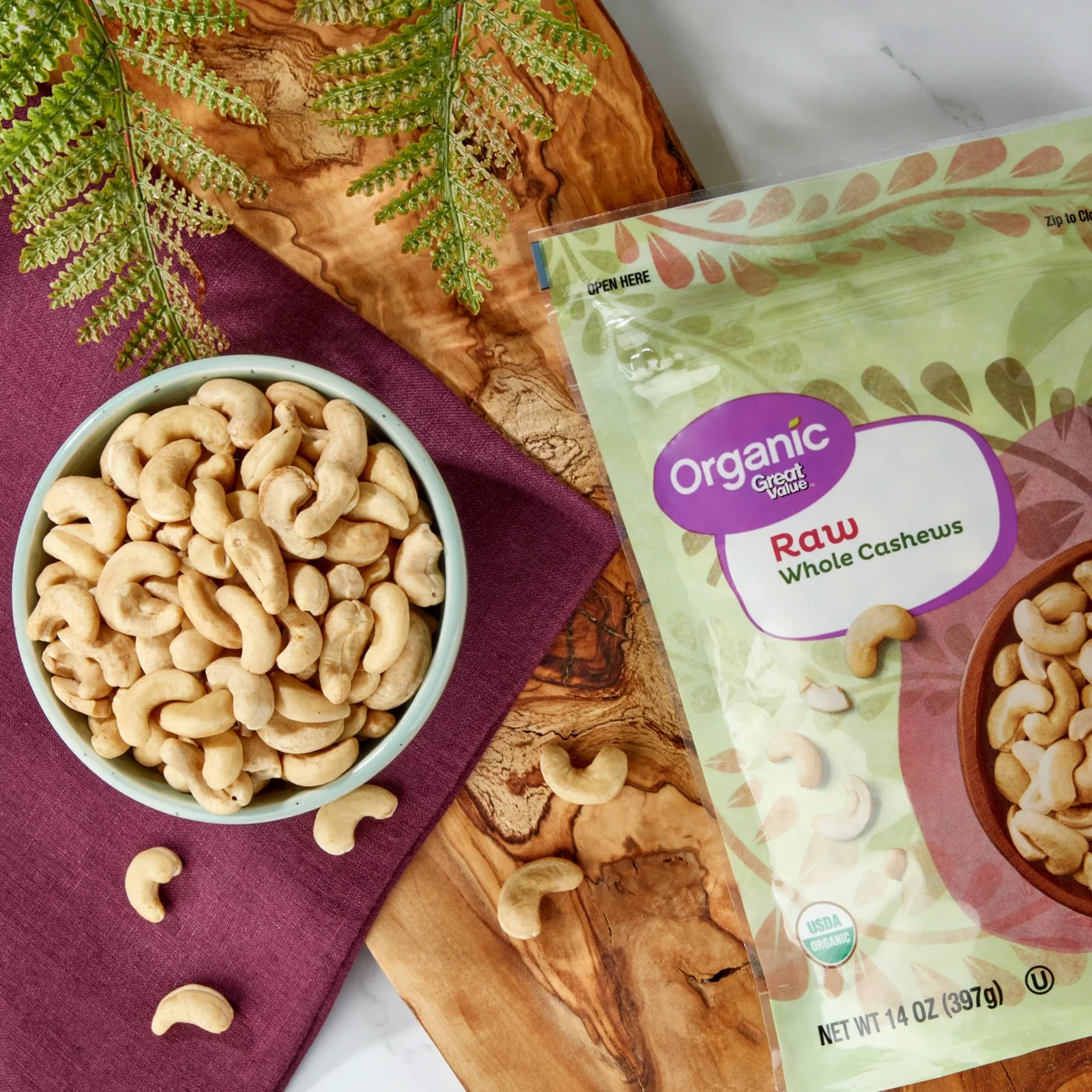 Great Value Organic Raw Whole Cashews, 14 oz Free Shipping