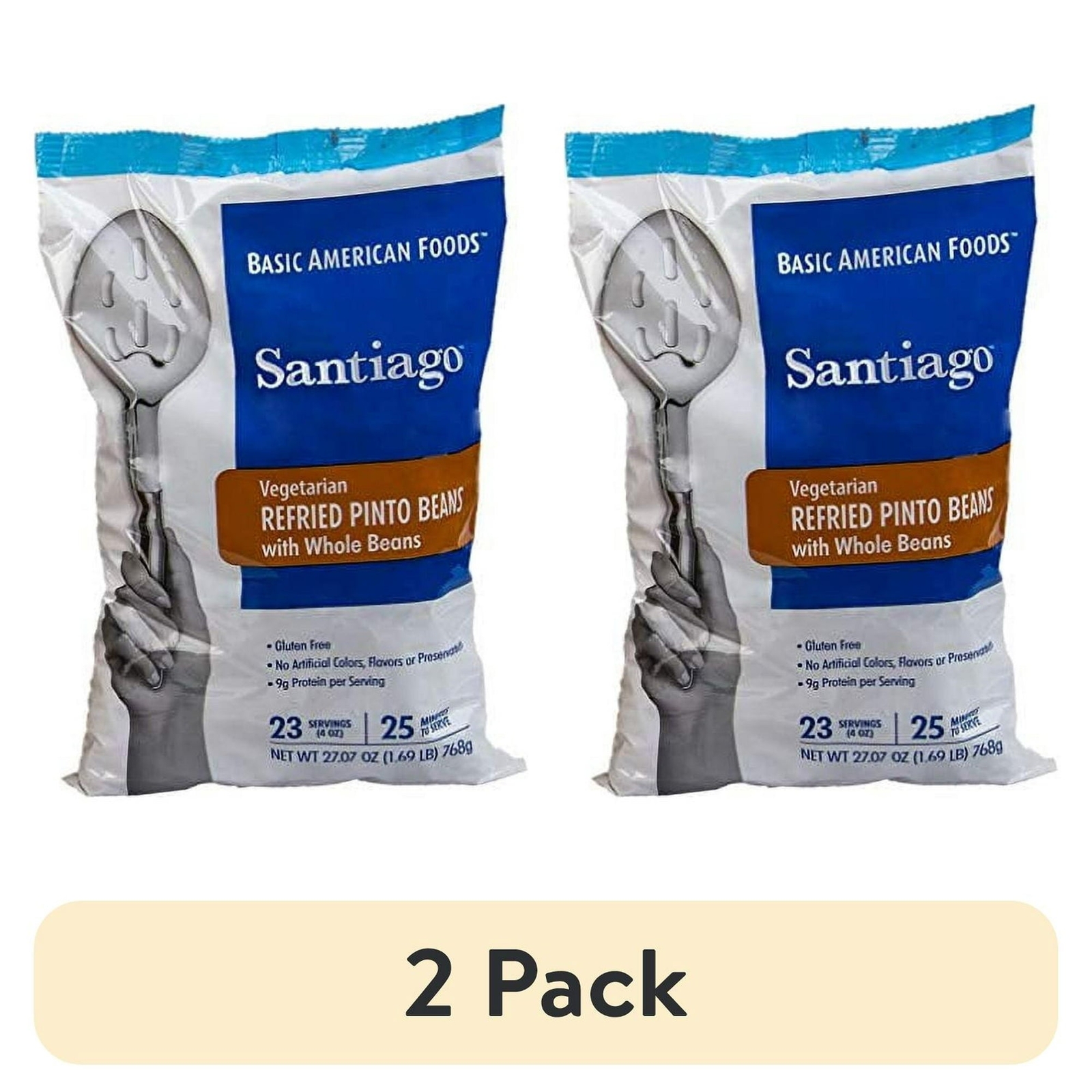 Santiago Vegetarian Refried Pinto Beans, with Whole Beans Mix, 27.09oz (2 Pack)