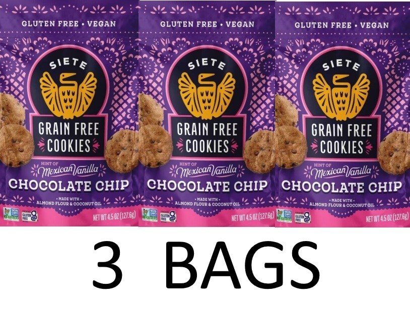 Siete Family Foods Grain Free Mexican Chocolate Chip Cookies 4.5 oz Bag – 3 BAGS