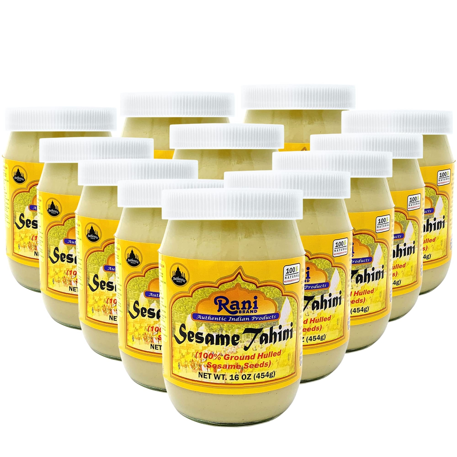Rani Sesame Tahini (Sesame Butter) 16oz (1lb) 454g, Pack of 12, Glass Jar