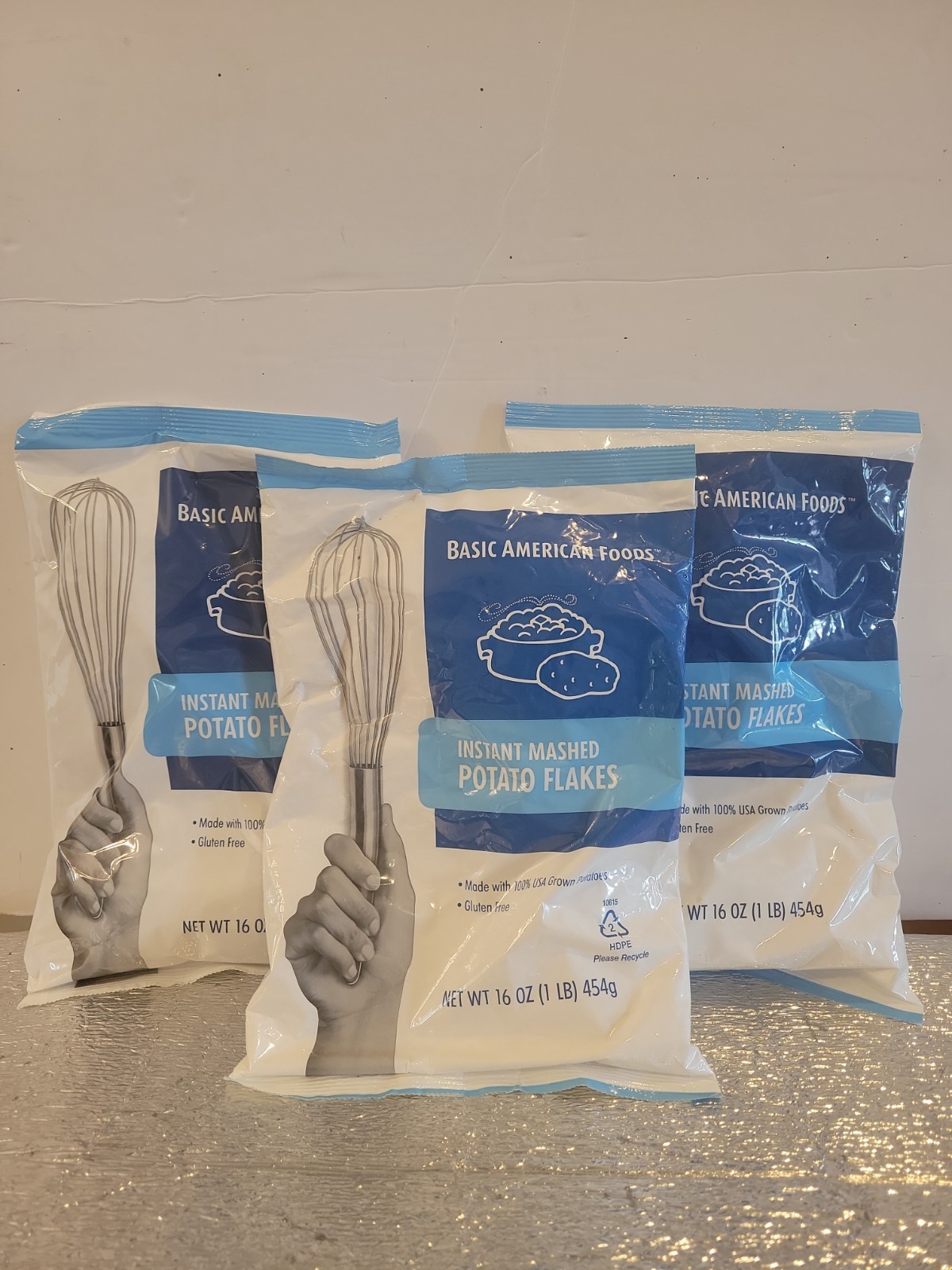 3(Three) Bags of BASIC AMERICAN FOODS Instant Mashed Potato Flakes 16oz ea.bag