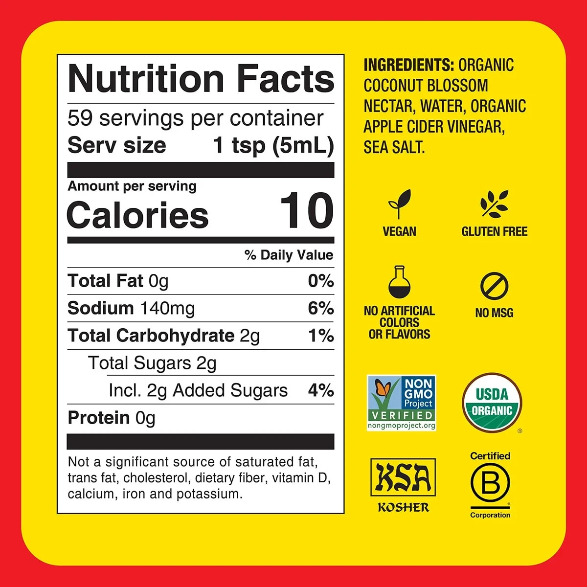 Bragg Organic Coconut Liquid Aminos Soy-Free Seasoning, 10 fl oz