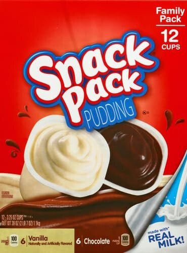 Chocolate and Vanilla Flavored Pudding Cups Family Pack 12 Count Pudding Cups