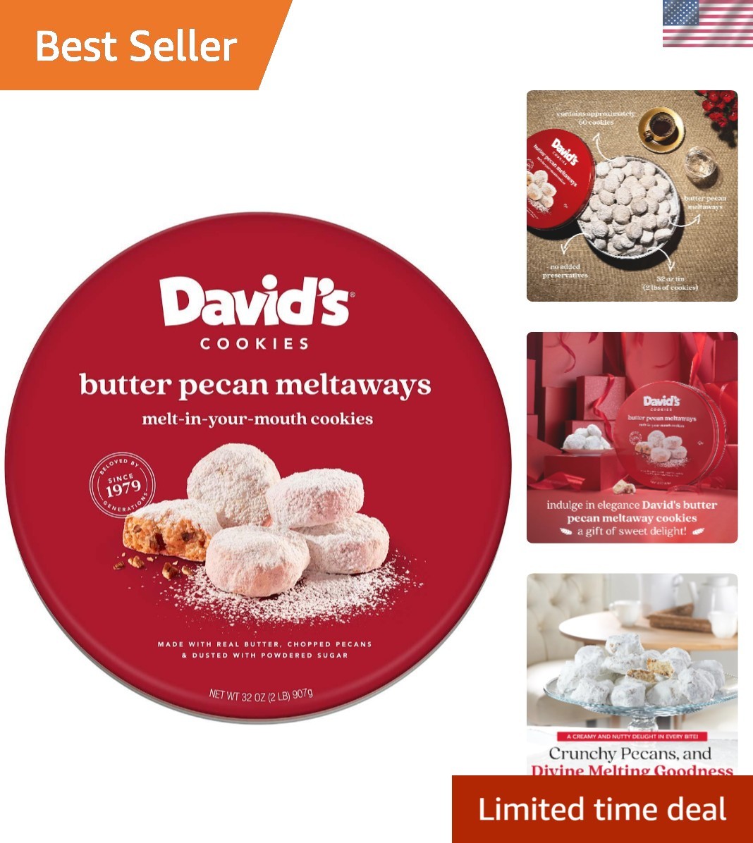 David’s Gourmet Butter Pecan Meltaways – 32oz of Luxurious Shortbread Cookies