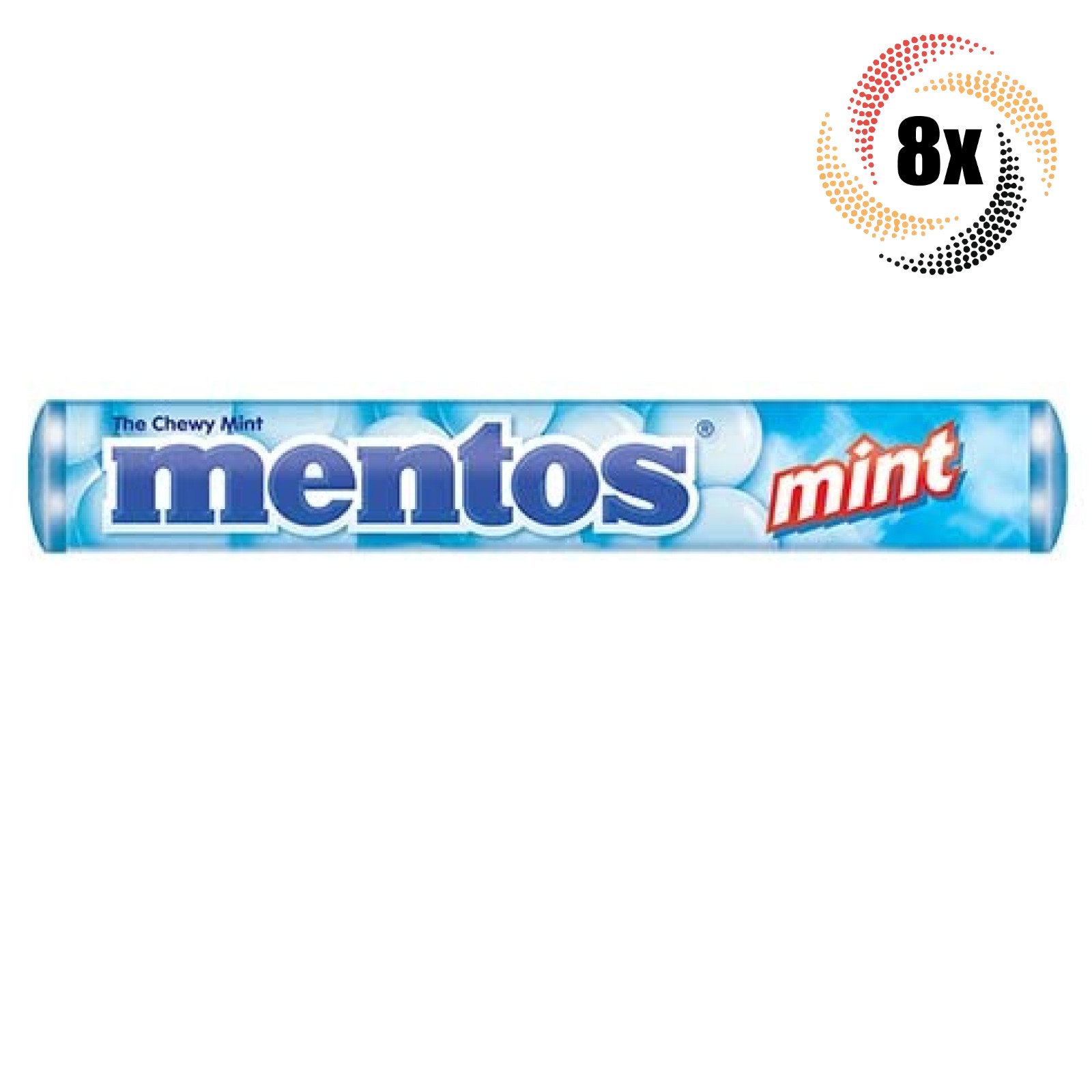 8x Rolls Mentos Natural Mint Flavor Chewy Mints | 14 Mints Per Roll | 1.32oz