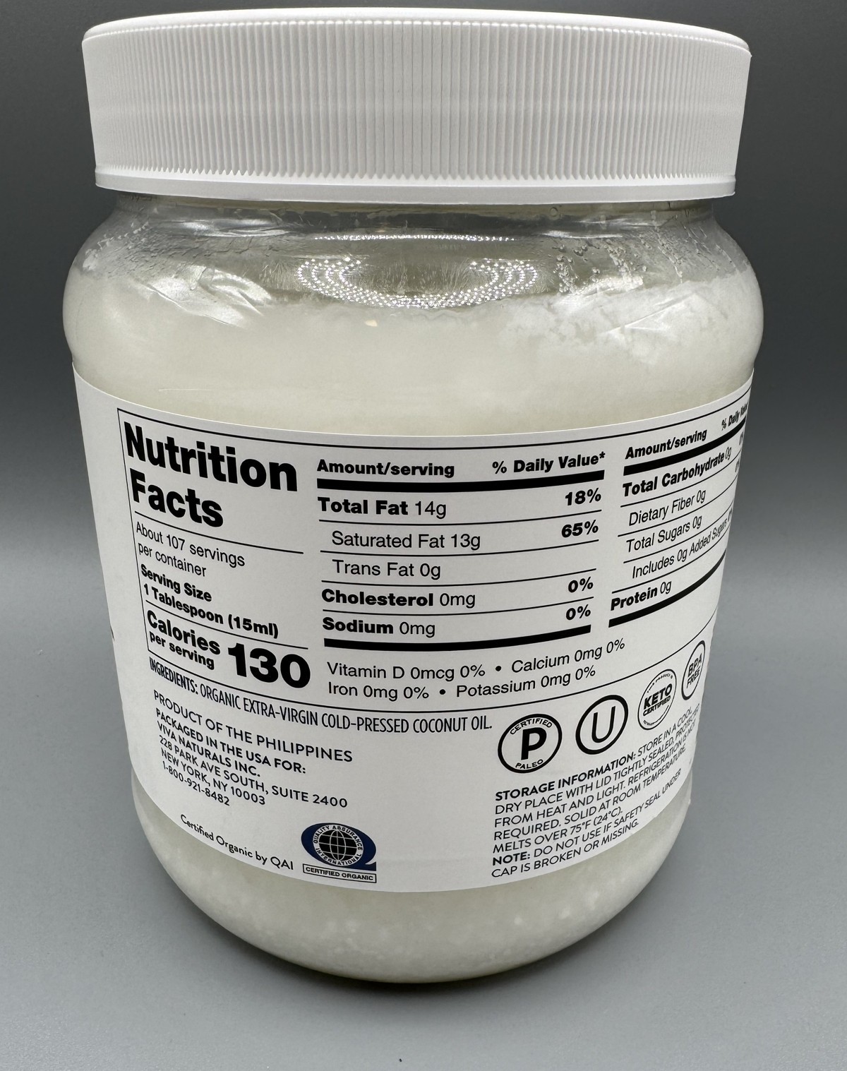 Viva Naturals Organic Coconut Oil, 54 fl oz – Unrefined – Best by 07-14-2027